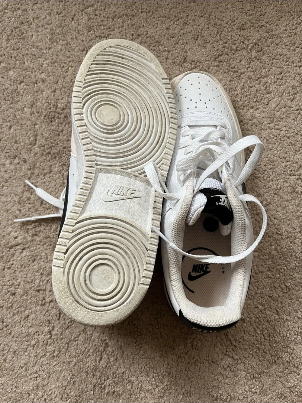 Nike Women’s Court Vision White Low-Top Sneakers with Black Swoosh